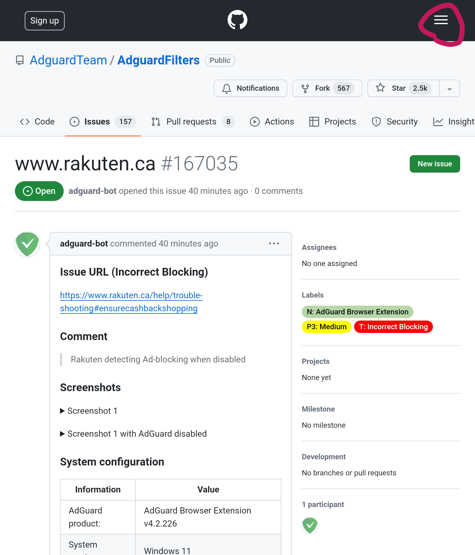 github.com · Issue #167038 · AdguardTeam/AdguardFilters · GitHub