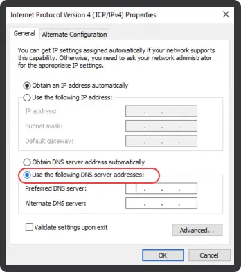 Configuración DNS de Windows