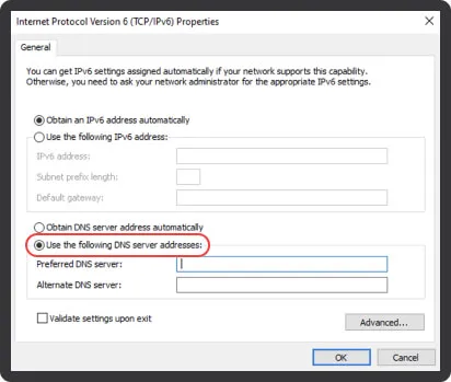 Definições de DNS do Windows